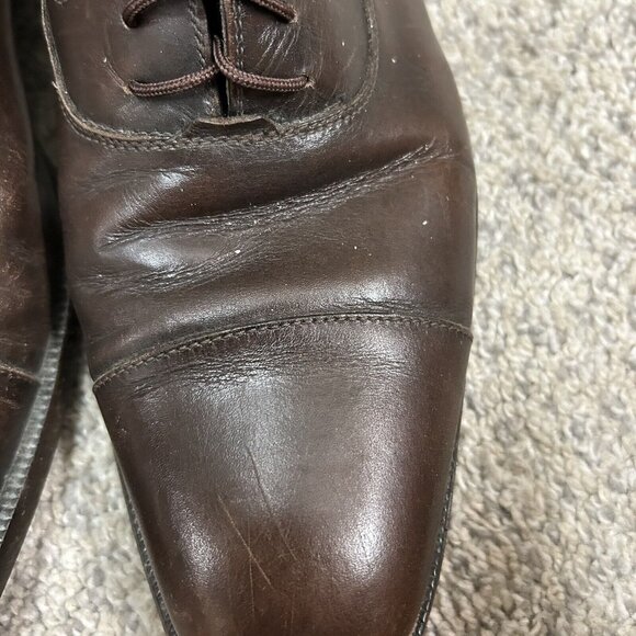 SALVATORE FERRAGAMO Dress Cap Toe Men's 8.5 D Brown Leather Oxford Made in ITALY - Picture 3 of 12